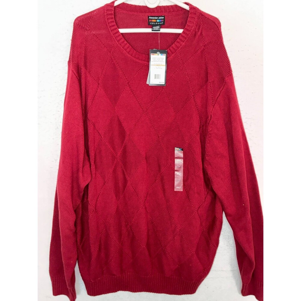 Colours Alexander Julian Cotton Knit Sweater Men’s 3XLT Red Patterned VTG NWT